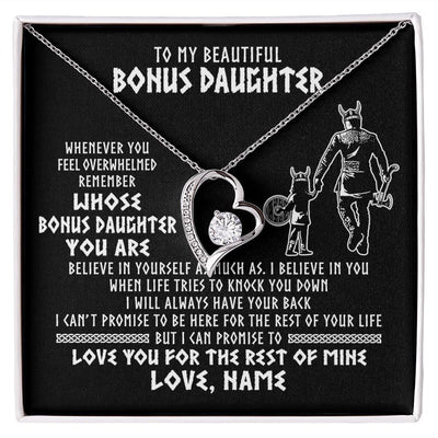 Forever Love Necklace | Personalized To My Bonus Daughter Viking Necklace From Step Dad Whenever You Feel Overwhelmed Stepdaughter Birthday Christmas Customized Gift Box Message Card | teecentury