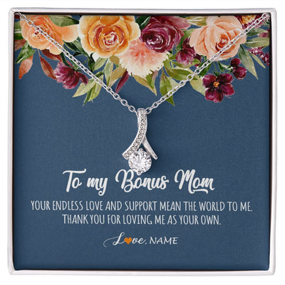 Alluring Beauty Necklace | Personalized To My Bonus Mom Necklace Your Endless Love and Support Stepmother Stepmom Jewelry Birthday Mothers Day Christmas Customized Gift Box Message Card | teecentury