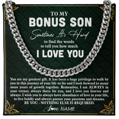 Cuban Link Chain Necklace | Personalized To My Bonus Son Necklace Cuban From Stepmom Stepdad You Are My Greatest Gift Stepson Birthday Christmas Customized Gift Box Message Card | teecentury