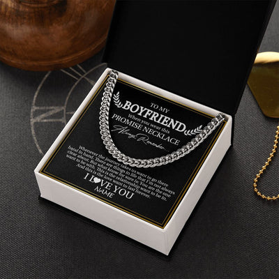 Cuban Link Chain Necklace | Personalized To My Boyfriend Necklace From Girlfriend Wherever The Journey Boyfriend Birthday For Him Valentines Day Christmas Customized Gift Box Message Card | teecentury