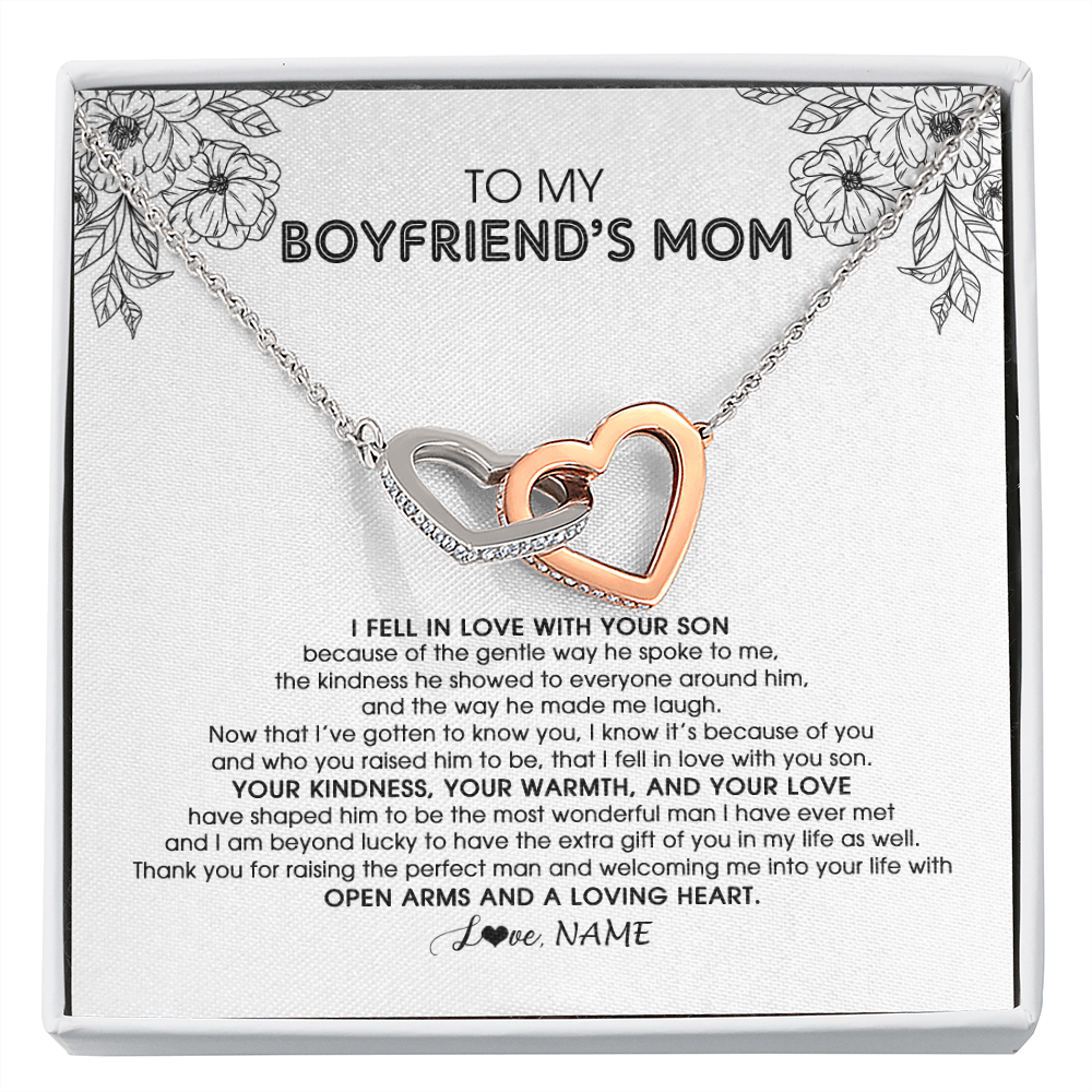 Interlocking Hearts Necklace | Personalized To My Boyfriend's Mom Necklace I Fell In Love With Your Son Boyfriends Mom Mother's Day Birthday Pendant Jewelry Customized Gift Box Message Card | teecentury