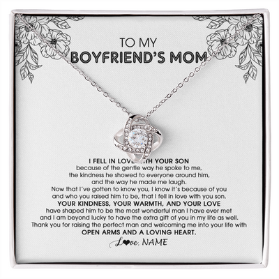 Love Knot Necklace | Personalized To My Boyfriend's Mom Necklace I Fell In Love With Your Son Boyfriends Mom Mother's Day Birthday Pendant Jewelry Customized Gift Box Message Card | teecentury