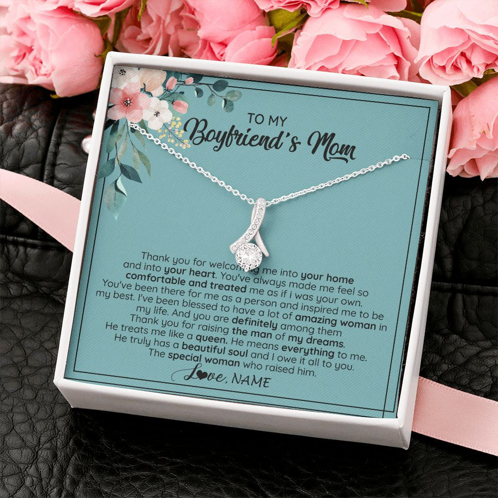 Alluring Beauty Necklace | Personalized To My Boyfriend's Mom Necklace Thank You For Creating My Best Friend Jewelry Birthday Anniversary Wedding Day Christmas Customized Message Card | teecentury