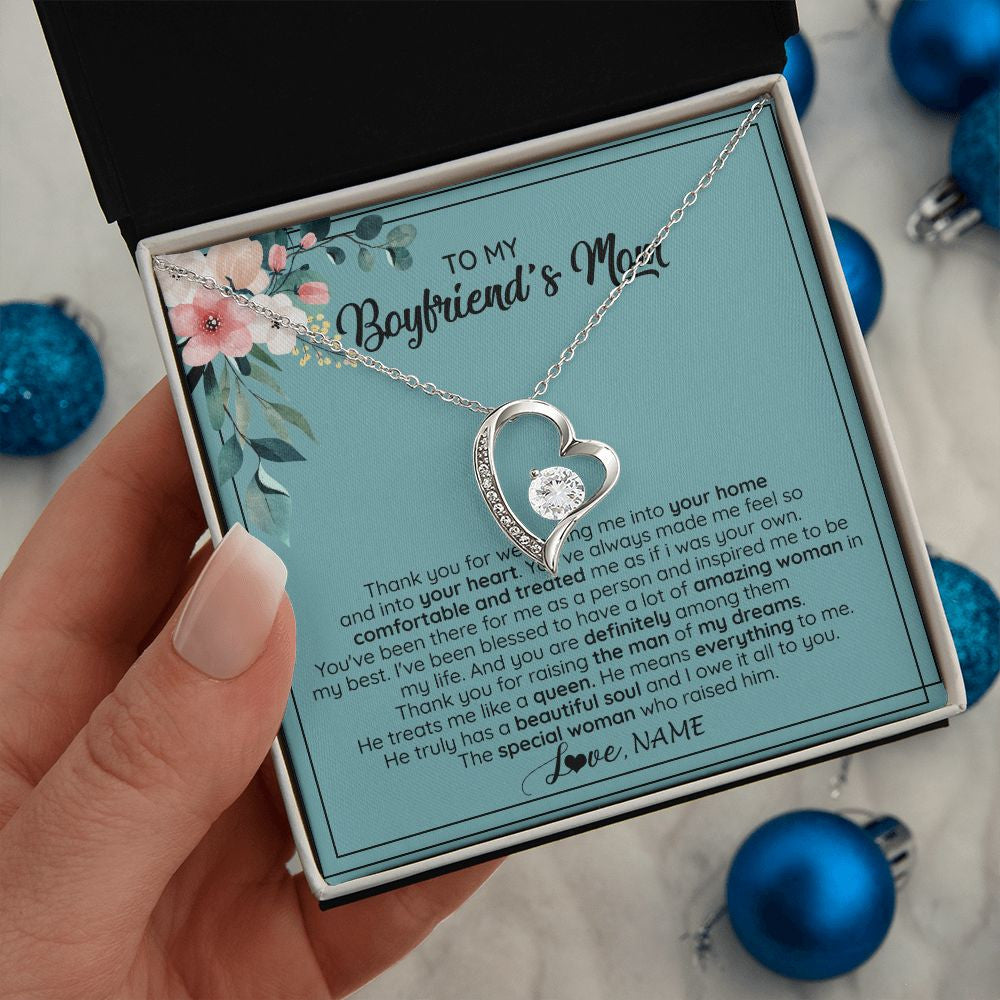 Forever Love Necklace | Personalized To My Boyfriend's Mom Necklace Thank You For Creating My Best Friend Jewelry Birthday Anniversary Wedding Day Christmas Customized Message Card | teecentury