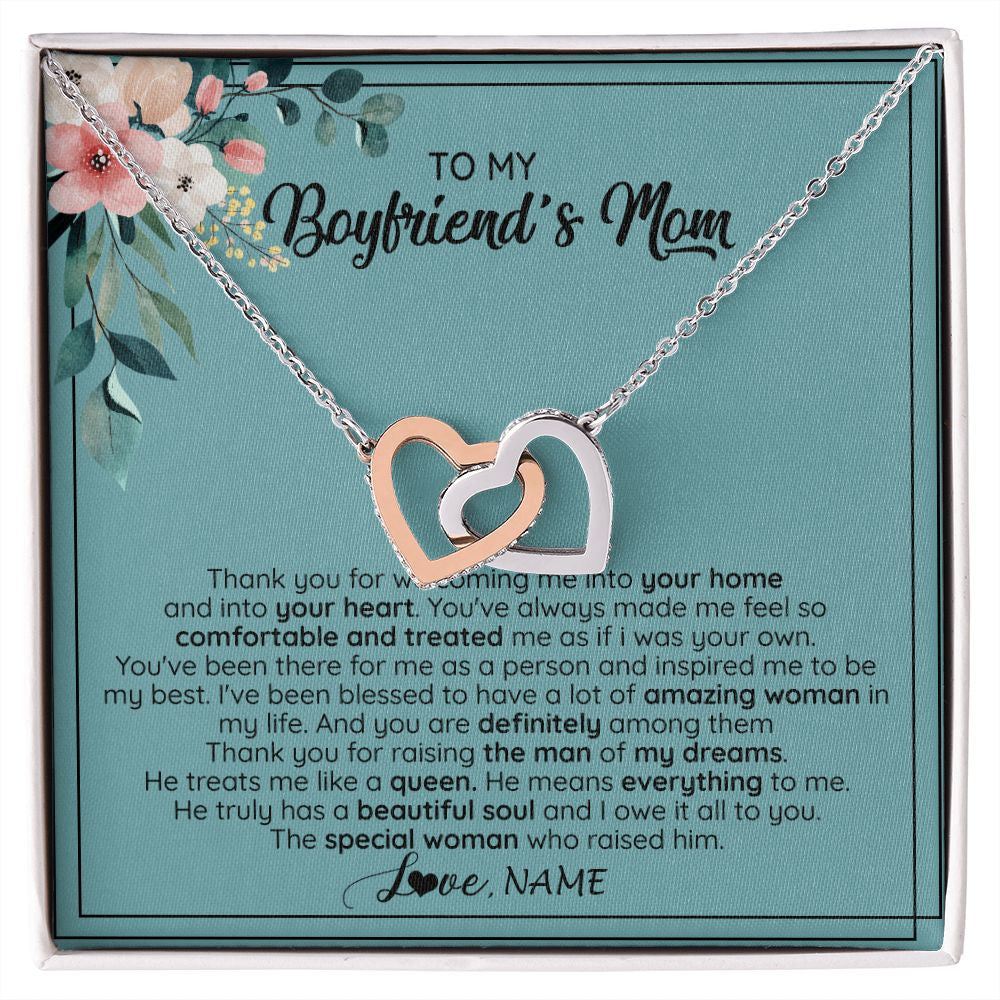 Interlocking Hearts Necklace | Personalized To My Boyfriend's Mom Necklace Thank You For Creating My Best Friend Jewelry Birthday Anniversary Wedding Day Christmas Customized Message Card | teecentury