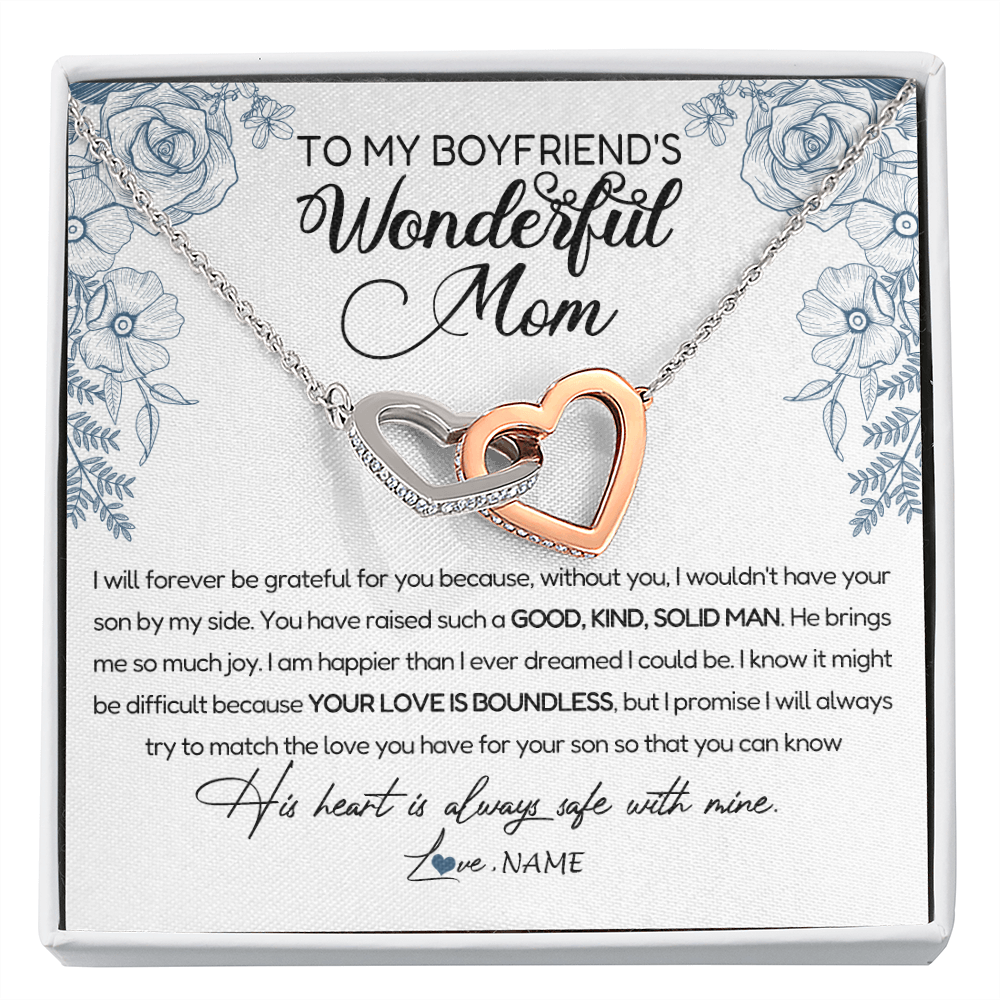 Interlocking Hearts Necklace | Personalized To My Boyfriend's Mom Necklace You Have Raised A Solid Man Boyfriends Mom Mother's Day Birthday Pendant Jewelry Customized Gift Box Message Card | teecentury