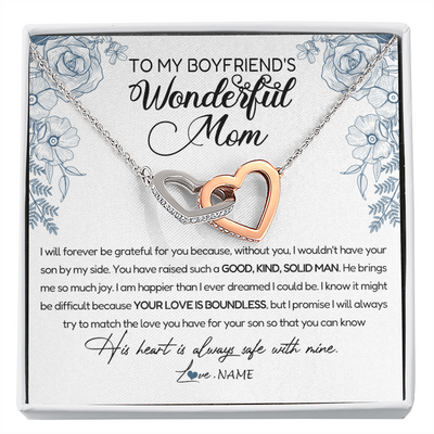 Interlocking Hearts Necklace | Personalized To My Boyfriend's Mom Necklace You Have Raised A Solid Man Boyfriends Mom Mother's Day Birthday Pendant Jewelry Customized Gift Box Message Card | teecentury