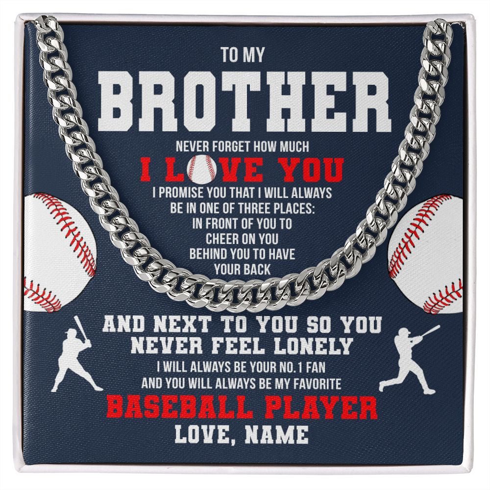 Cuban Link Chain Necklace | Personalized To My Brother Necklace From Sister Never Forget I Love You Baseball Brother Birthday Christmas Customized Gift Box Message Card | teecentury
