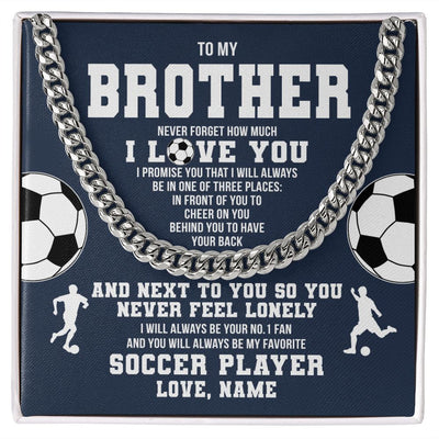 Cuban Link Chain Necklace | Personalized To My Brother Necklace From Sister Never Forget I Love You Soccer Brother Birthday Christmas Customized Gift Box Message Card | teecentury