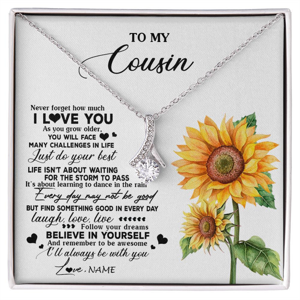 Alluring Beauty Necklace | Personalized To My Cousin Necklace From Family Sunflower Wood Laugh Love Live Cousin Birthday Graduation Christmas Customized Gift Box Message Card | teecentury