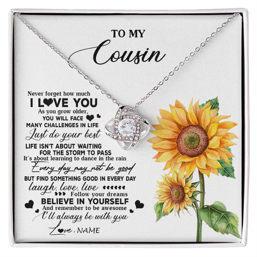 Love Knot Necklace | Personalized To My Cousin Necklace From Family Sunflower Wood Laugh Love Live Cousin Birthday Graduation Christmas Customized Gift Box Message Card | teecentury