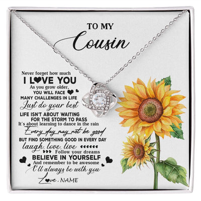 Love Knot Necklace | Personalized To My Cousin Necklace From Family Sunflower Wood Laugh Love Live Cousin Birthday Graduation Christmas Customized Gift Box Message Card | teecentury