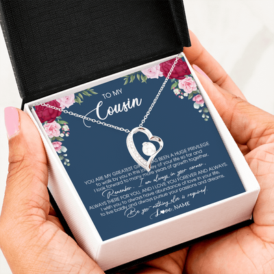 Forever Love Necklace | Personalized To My Cousin Necklace From Family You Are My Greatest Gift Cousin Birthday Christmas Customized Jewelry Gift Box Message Card | teecentury