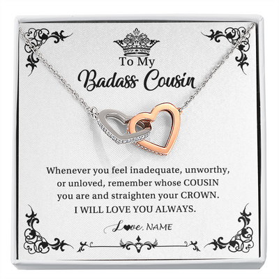 Interlocking Hearts Necklace | Personalized To My Cousin Necklace I Will Love You Always Cousin Pendant Jewelry Birthday Graduation Christmas Customized Message Card | teecentury
