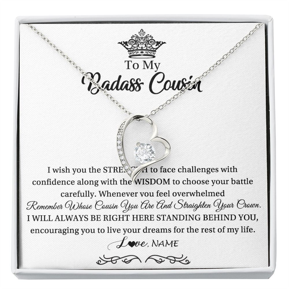 Forever Love Necklace | Personalized To My Cousin Necklace Straighten Your Crown Cousin Pendant Jewelry Birthday Graduation Christmas CCustomized Gift Box Message Card | teecentury