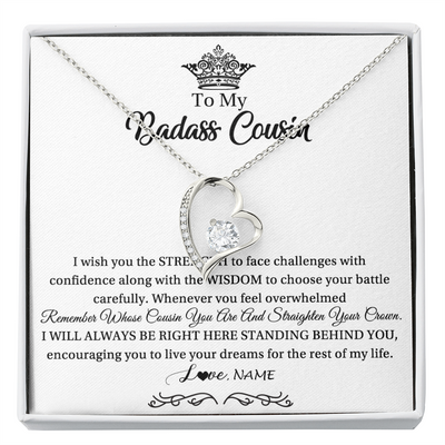 Forever Love Necklace | Personalized To My Cousin Necklace Straighten Your Crown Cousin Pendant Jewelry Birthday Graduation Christmas CCustomized Gift Box Message Card | teecentury