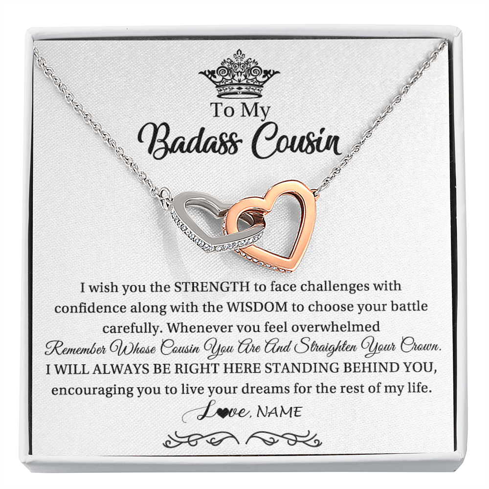 Interlocking Hearts Necklace | Personalized To My Cousin Necklace Straighten Your Crown Cousin Pendant Jewelry Birthday Graduation Christmas CCustomized Gift Box Message Card | teecentury