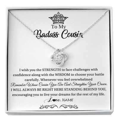 Love Knot Necklace | Personalized To My Cousin Necklace Straighten Your Crown Cousin Pendant Jewelry Birthday Graduation Christmas CCustomized Gift Box Message Card | teecentury