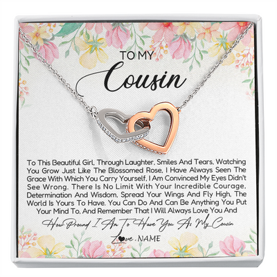 Interlocking Hearts Necklace | Personalized To My Cousin Necklace To This Beautiful Girl Cousin Pendant Jewelry Birthday Graduation Christmas CCustomized Gift Box Message Card | teecentury