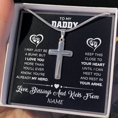 Stainless Cross Necklace | Personalized To My Daddy Necklace Pregnancy Announcement For Dad To Be Baby Shower First Time Parents New Dad Fathers Day Customized Gift Box Message Card | teecentury