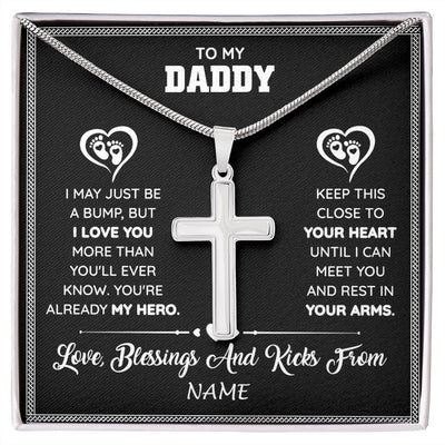 Stainless Cross Necklace | Personalized To My Daddy Necklace Pregnancy Announcement For Dad To Be Baby Shower First Time Parents New Dad Fathers Day Customized Gift Box Message Card | teecentury