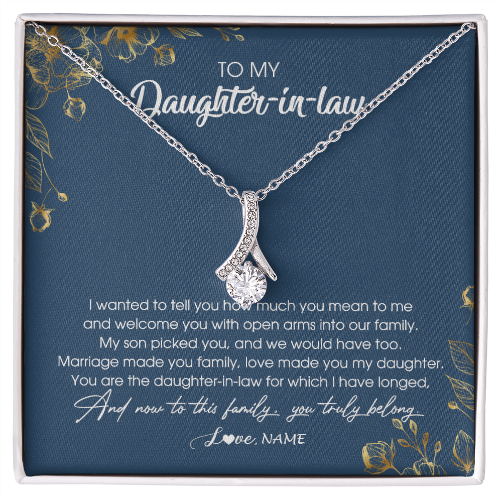 Alluring Beauty Necklace | Personalized To My Daughter In Law Necklace Welcome Into Our Family Daughter In Law Her Wedding Day Jewelry Birthday Christmas Customized Gift Box Message Card | teecentury