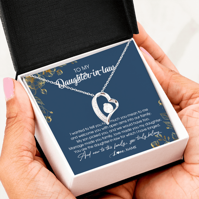 Forever Love Necklace | Personalized To My Daughter In Law Necklace Welcome Into Our Family Daughter In Law Her Wedding Day Jewelry Birthday Christmas Customized Gift Box Message Card | teecentury