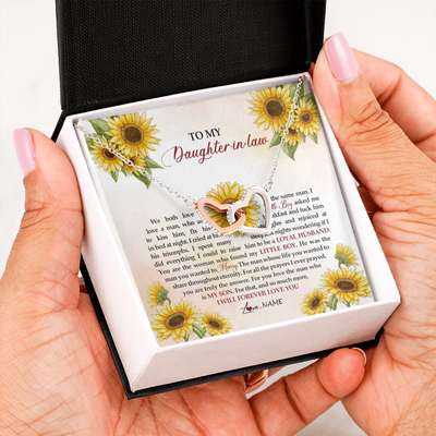 Interlocking Hearts Necklace | Personalized To My Daughter In Law Necklace from Mother In Law I Will Forever Love You Daughter In Law Jewelry Birthday Wedding Day Customized Message Card | teecentury