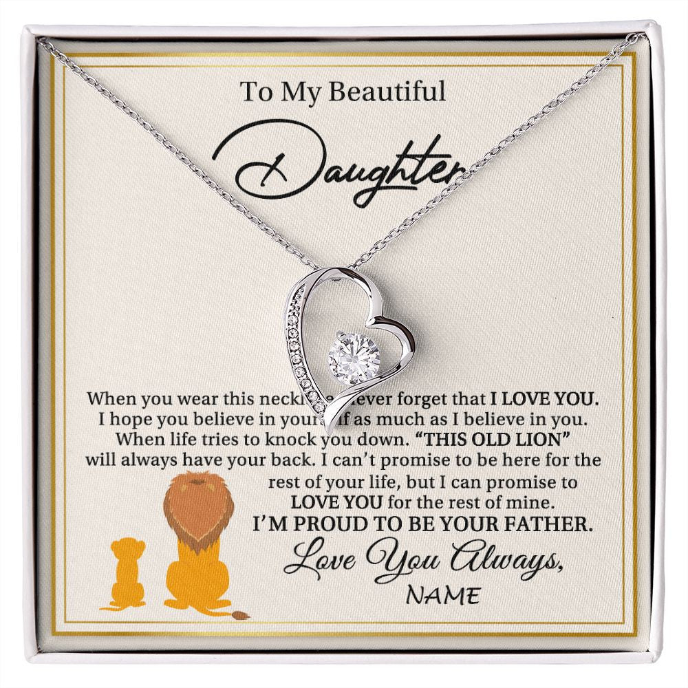 Forever Love Necklace | Personalized To My Daughter Necklace From Dad Father I'M Proud To Be Your Father Lion Daughter Birthday Graduation Christmas Customized Gift Box Message Card | teecentury