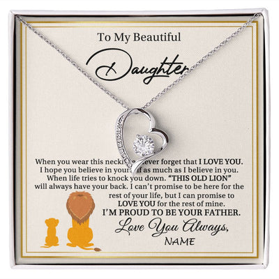 Forever Love Necklace | Personalized To My Daughter Necklace From Dad Father I'M Proud To Be Your Father Lion Daughter Birthday Graduation Christmas Customized Gift Box Message Card | teecentury