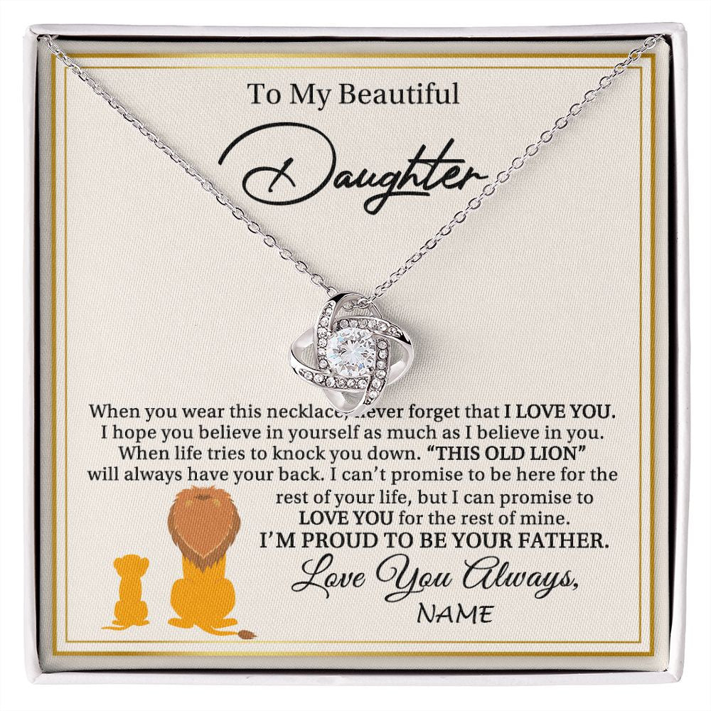Love Knot Necklace | Personalized To My Daughter Necklace From Dad Father I'M Proud To Be Your Father Lion Daughter Birthday Graduation Christmas Customized Gift Box Message Card | teecentury