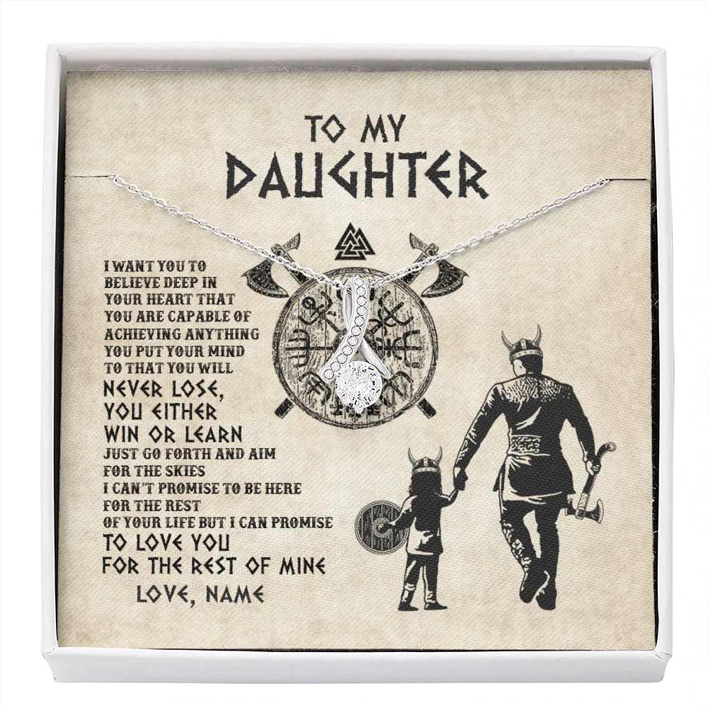 Alluring Beauty Necklace | Personalized To My Daughter Necklace From Dad Father You Will Never Lose Wolf Daughter Birthday Graduation Valentines Christmas Customized Message Card | teecentury