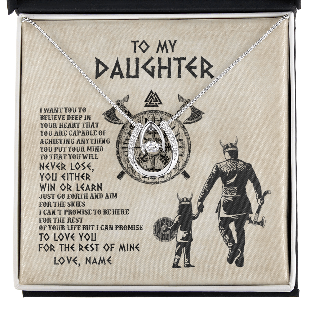 Lucky In Love Necklace | Personalized To My Daughter Necklace From Dad Father You Will Never Lose Wolf Daughter Birthday Graduation Valentines Christmas Customized Message Card | teecentury