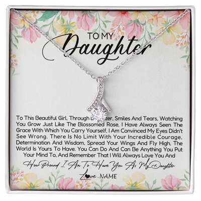 Alluring Beauty Necklace | Personalized To My Daughter Necklace From Dad Mom Mother To This Beautiful Girl Daughter Jewelry Birthday Graduation Christmas Customized Gift Box Message Card | teecentury