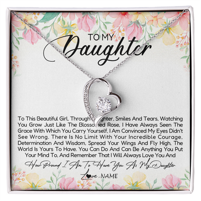 Forever Love Necklace | Personalized To My Daughter Necklace From Dad Mom Mother To This Beautiful Girl Daughter Jewelry Birthday Graduation Christmas Customized Gift Box Message Card | teecentury