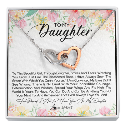 Interlocking Hearts Necklace | Personalized To My Daughter Necklace From Dad Mom Mother To This Beautiful Girl Daughter Jewelry Birthday Graduation Christmas Customized Gift Box Message Card | teecentury