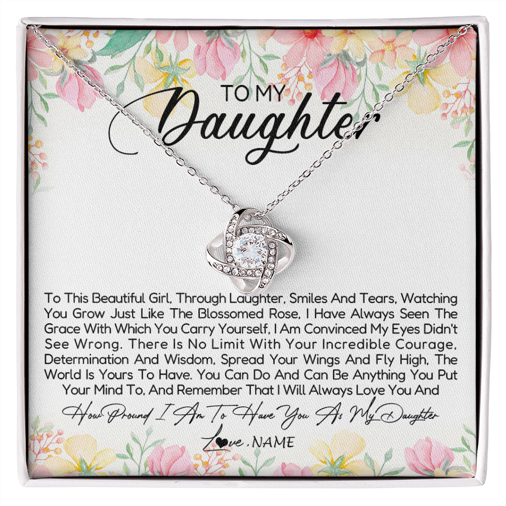 Love Knot Necklace | Personalized To My Daughter Necklace From Dad Mom Mother To This Beautiful Girl Daughter Jewelry Birthday Graduation Christmas Customized Gift Box Message Card | teecentury