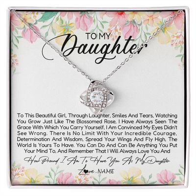 Love Knot Necklace | Personalized To My Daughter Necklace From Dad Mom Mother To This Beautiful Girl Daughter Jewelry Birthday Graduation Christmas Customized Gift Box Message Card | teecentury