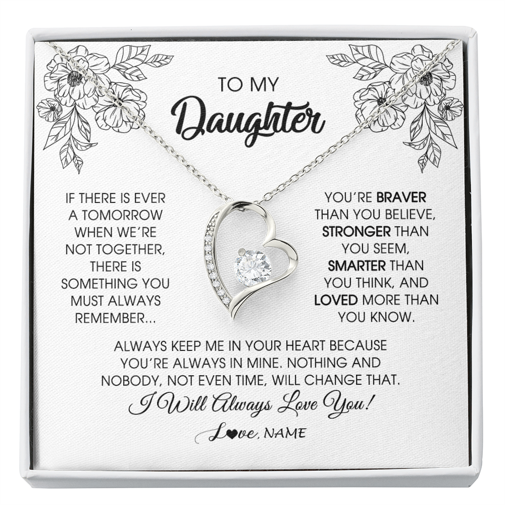 Forever Love Necklace | Personalized To My Daughter Necklace From Mom Dad Father You're Braver Stronger Smarter Daughter Birthday Christmas Customized Jewelry Gift Box Message Card | teecentury