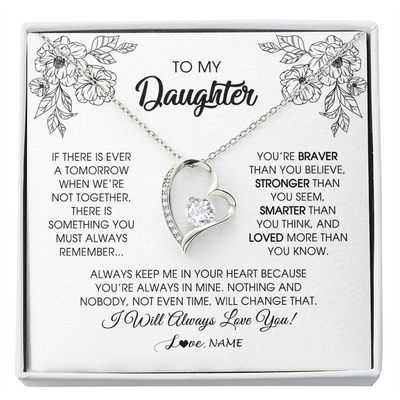 Forever Love Necklace | Personalized To My Daughter Necklace From Mom Dad Father You're Braver Stronger Smarter Daughter Birthday Christmas Customized Jewelry Gift Box Message Card | teecentury