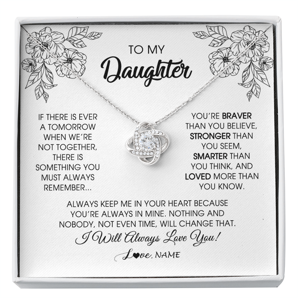 Love Knot Necklace | Personalized To My Daughter Necklace From Mom Dad Father You're Braver Stronger Smarter Daughter Birthday Christmas Customized Jewelry Gift Box Message Card | teecentury
