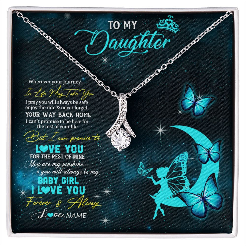 Alluring Beauty Necklace | Personalized To My Daughter Necklace From Mom Dad Mother Fairy Silhouette Fantasy Moon Daughter Birthday Graduation Christmas Customized Gift Box Message Card | teecentury