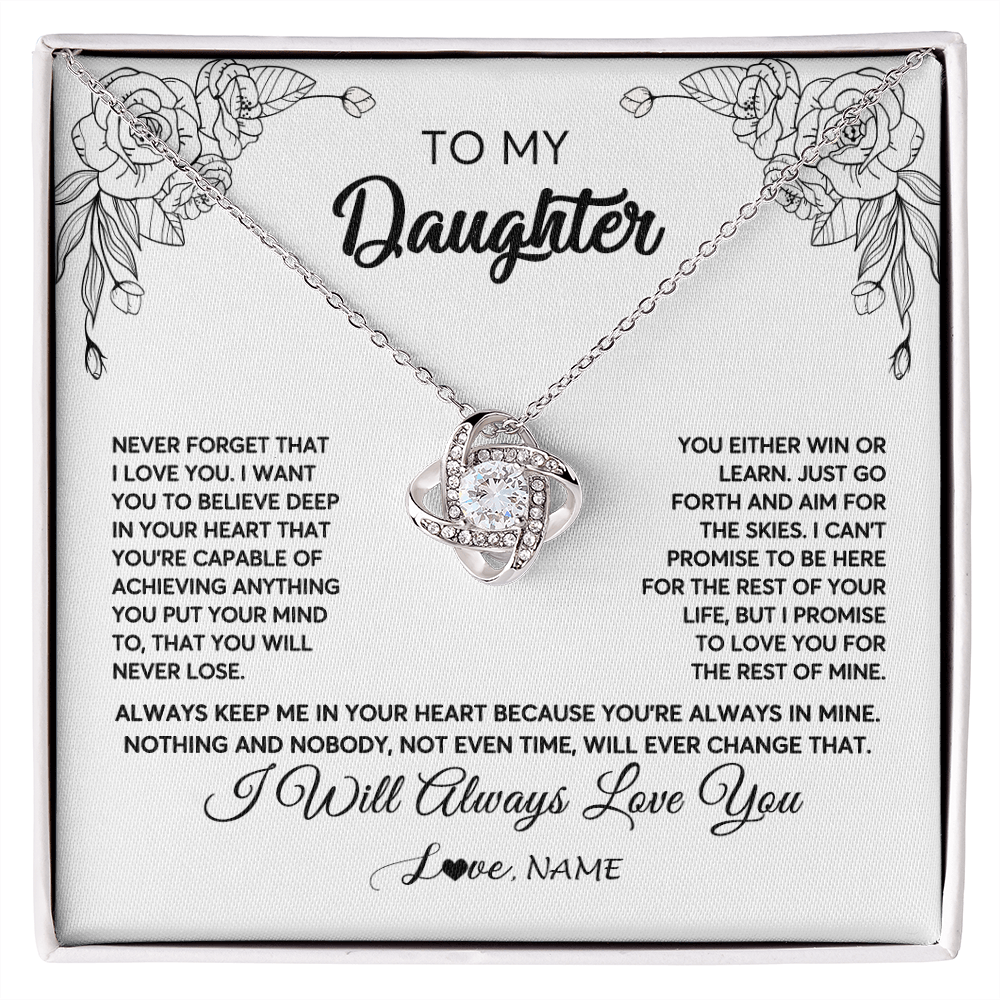 Love Knot Necklace | Personalized To My Daughter Necklace From Mom Dad Never Forget That I Love You Daughter Birthday Christmas Jewelry Pendant Customized Gift Box Message Card | teecentury
