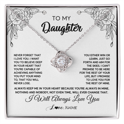 Love Knot Necklace | Personalized To My Daughter Necklace From Mom Dad Never Forget That I Love You Daughter Birthday Christmas Jewelry Pendant Customized Gift Box Message Card | teecentury