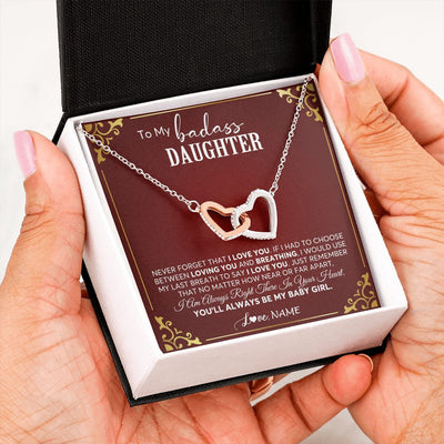 Interlocking Hearts Necklace | Personalized To My Daughter Necklace From Mom Dad You'Ll Always Be My Baby Girl Daughter Birthday Graduation Christmas Customized Gift Box Message Card | teecentury