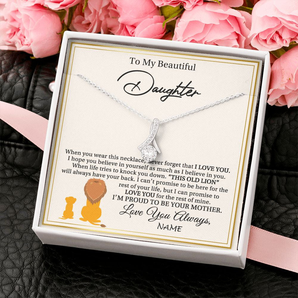 Alluring Beauty Necklace | Personalized To My Daughter Necklace From Mom Mother I'M Proud To Be Your Mother Lion Daughter Birthday Graduation Christmas Customized Gift Box Message Card | teecentury