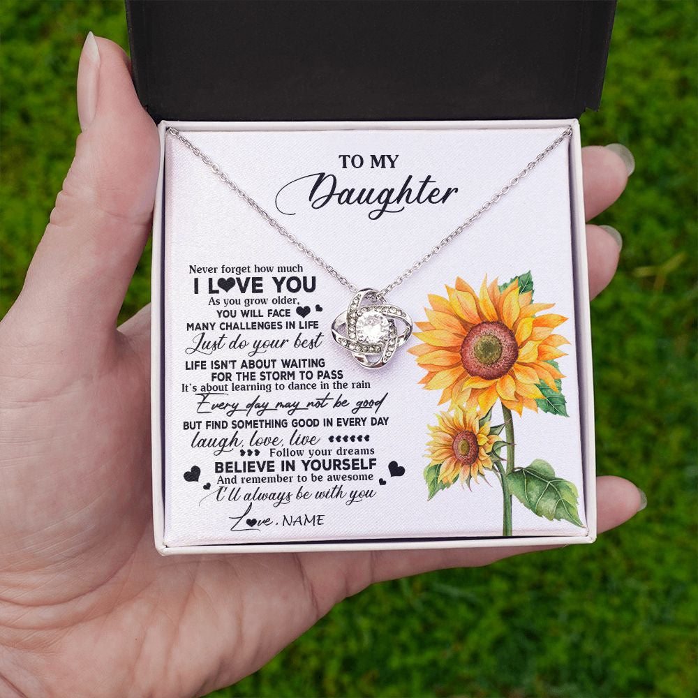 Love Knot Necklace | Personalized To My Daughter Necklace From Mom Mother Sunflower Wood Laugh Love Live Daughter Birthday Graduation Christmas Customized Gift Box Message Card | teecentury