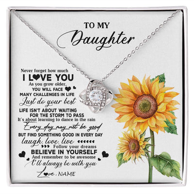 Love Knot Necklace | Personalized To My Daughter Necklace From Mom Mother Sunflower Wood Laugh Love Live Daughter Birthday Graduation Christmas Customized Gift Box Message Card | teecentury