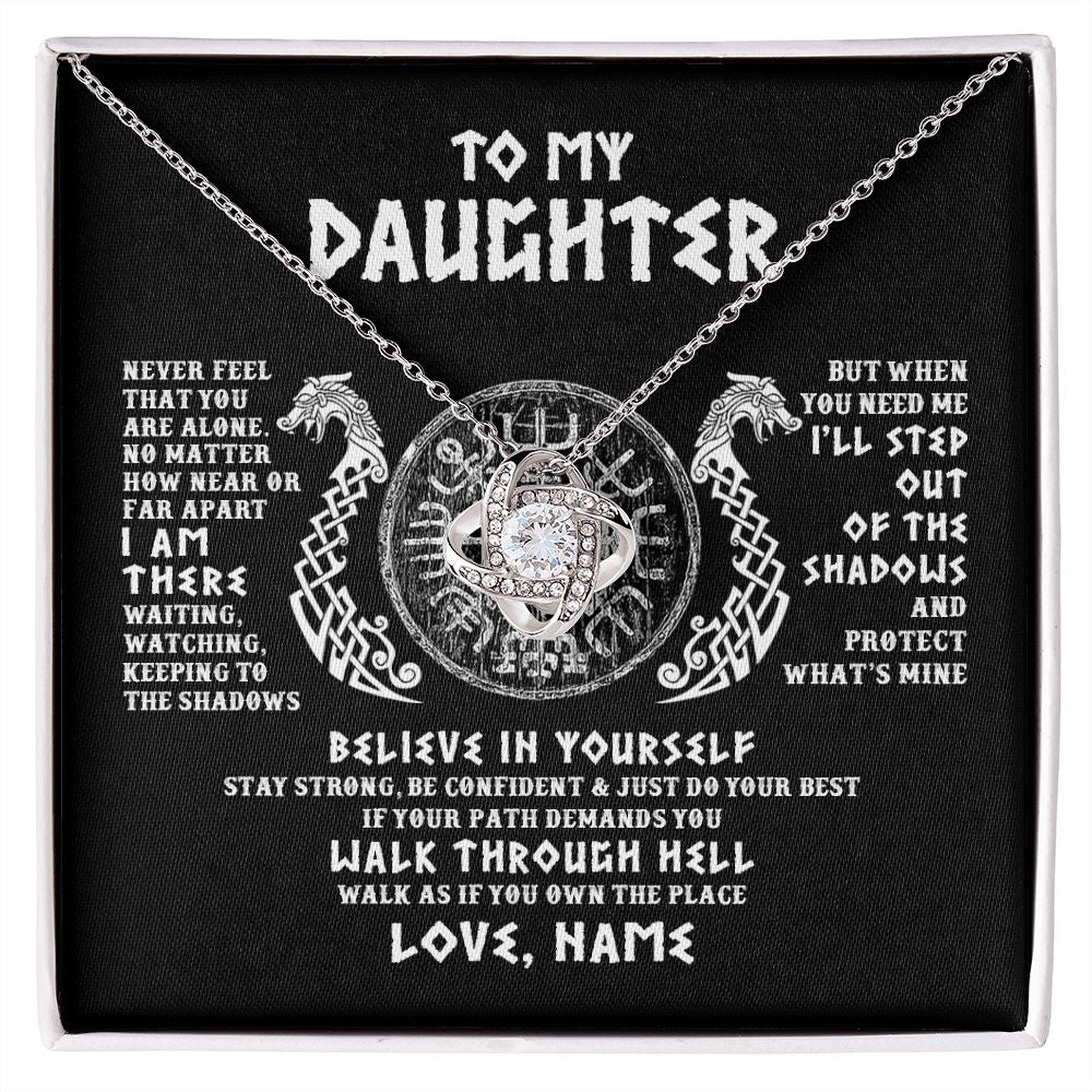 Love Knot Necklace | Personalized To My Daughter Necklace Viking Never Feel You Are Alone Odin Scandinavian Norse Runes Daughter Birthday Christmas Customized Gift Box Message Card | teecentury