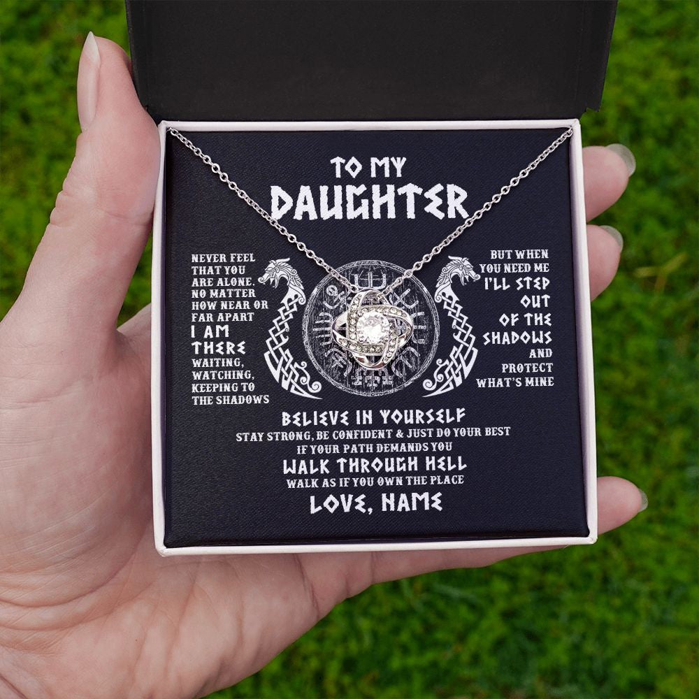 Love Knot Necklace | Personalized To My Daughter Necklace Viking Never Feel You Are Alone Odin Scandinavian Norse Runes Daughter Birthday Christmas Customized Gift Box Message Card | teecentury